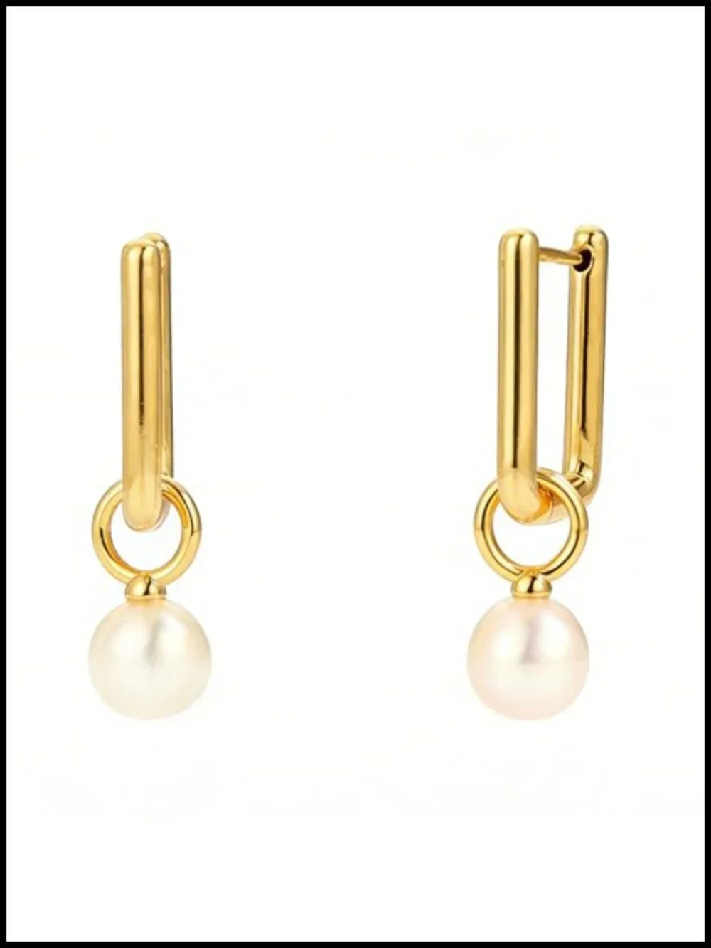18K Gold Plated Freshwater Pearl Dangle Earrings, Hypoallergenic Huggie Hoop